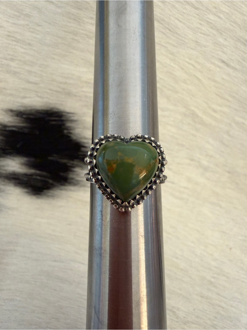 ❤️ Kingman Green Turquoise Heart Sterling Silver Navajo Style Western Ring SZ 7 - Picture 9 of 17